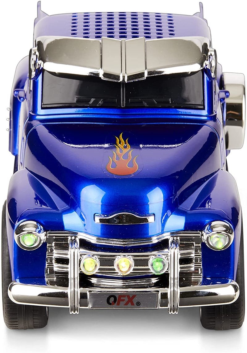 QFX Bluetooth 1953 Hot Rod Pickup Truck Replica Speaker, 3-inch Speakers, Hands Free Link, Built-in Microphone, FM Radio and LED Party Lights, Blue - BT-1953 BL - Image 3